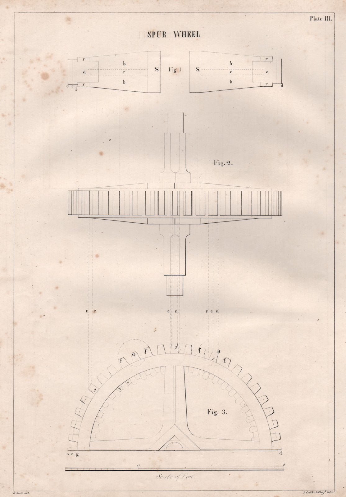 VICTORIAN ENGINEERING DRAWING. Spur wheel 1847 old antique print picture